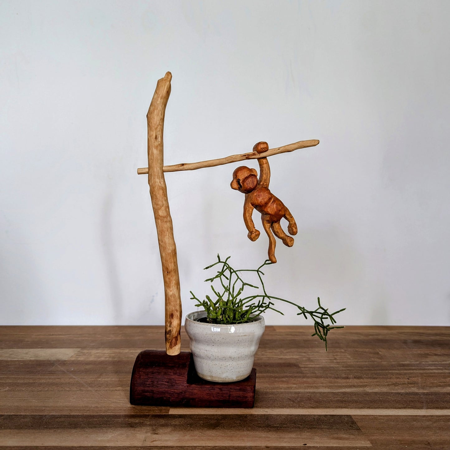 Wood Carved Monkey Plant Stand