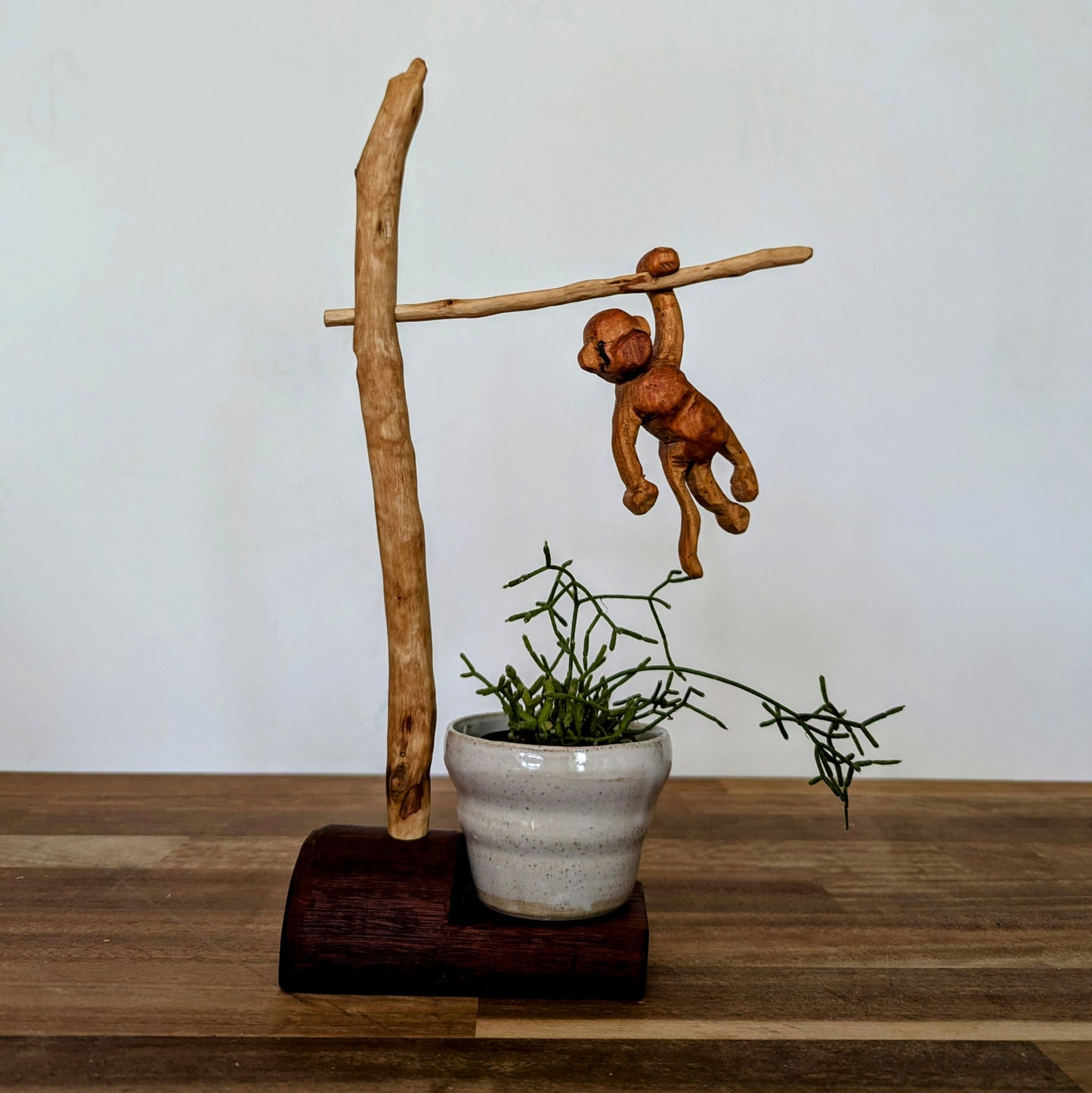 Wood Carved Monkey Plant Stand